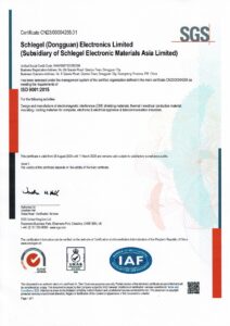 Schlegel Electronic Materials Asia Limited ISO 9001:2015